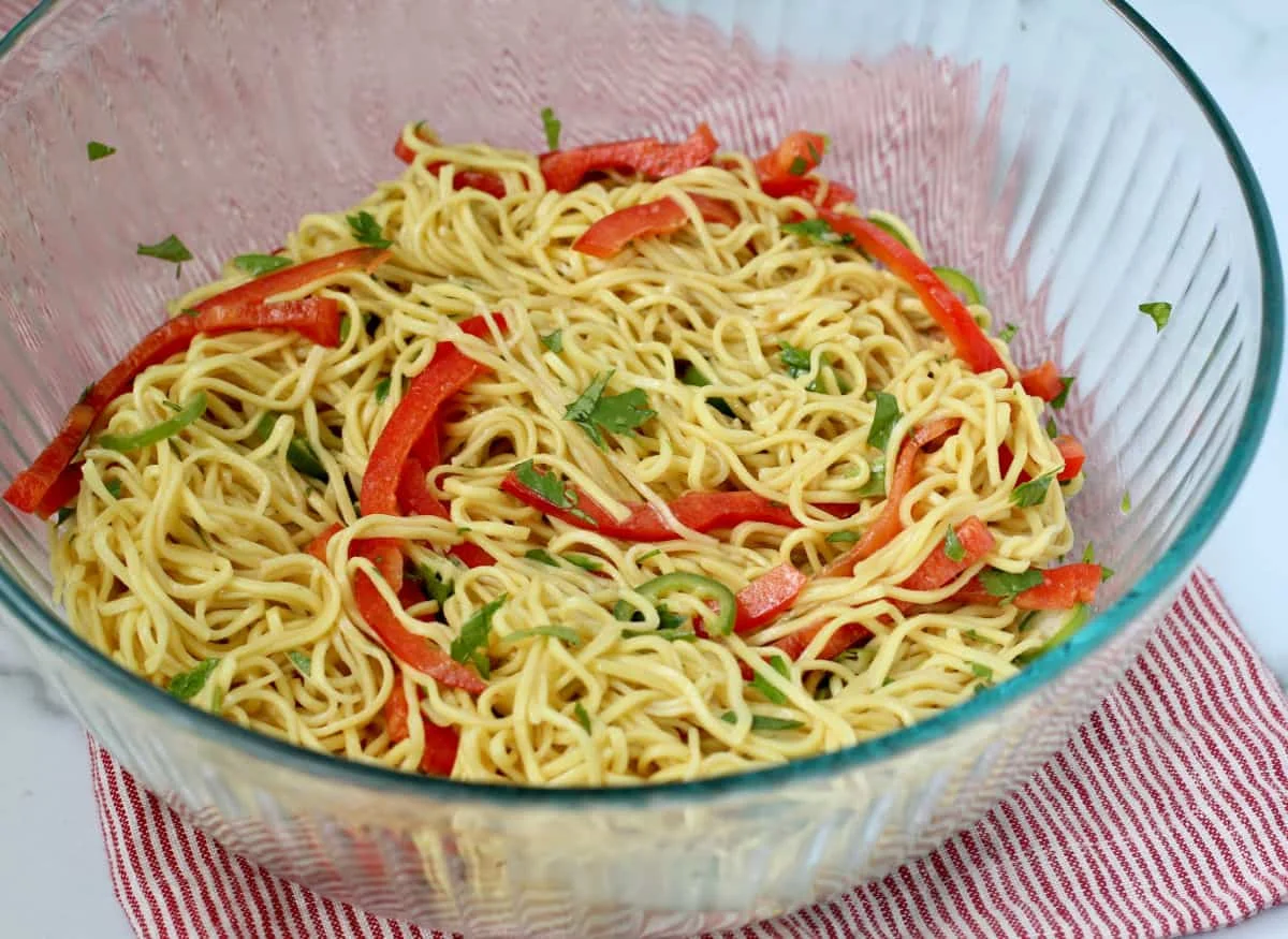 Chinese Egg Noodle Salad with Pork | Karen's Kitchen Stories